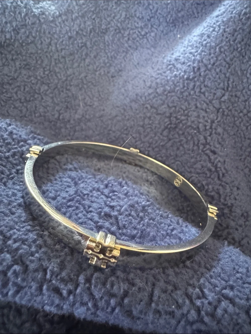 Tory Burch Polished Silver Logo Hinged Bracelet